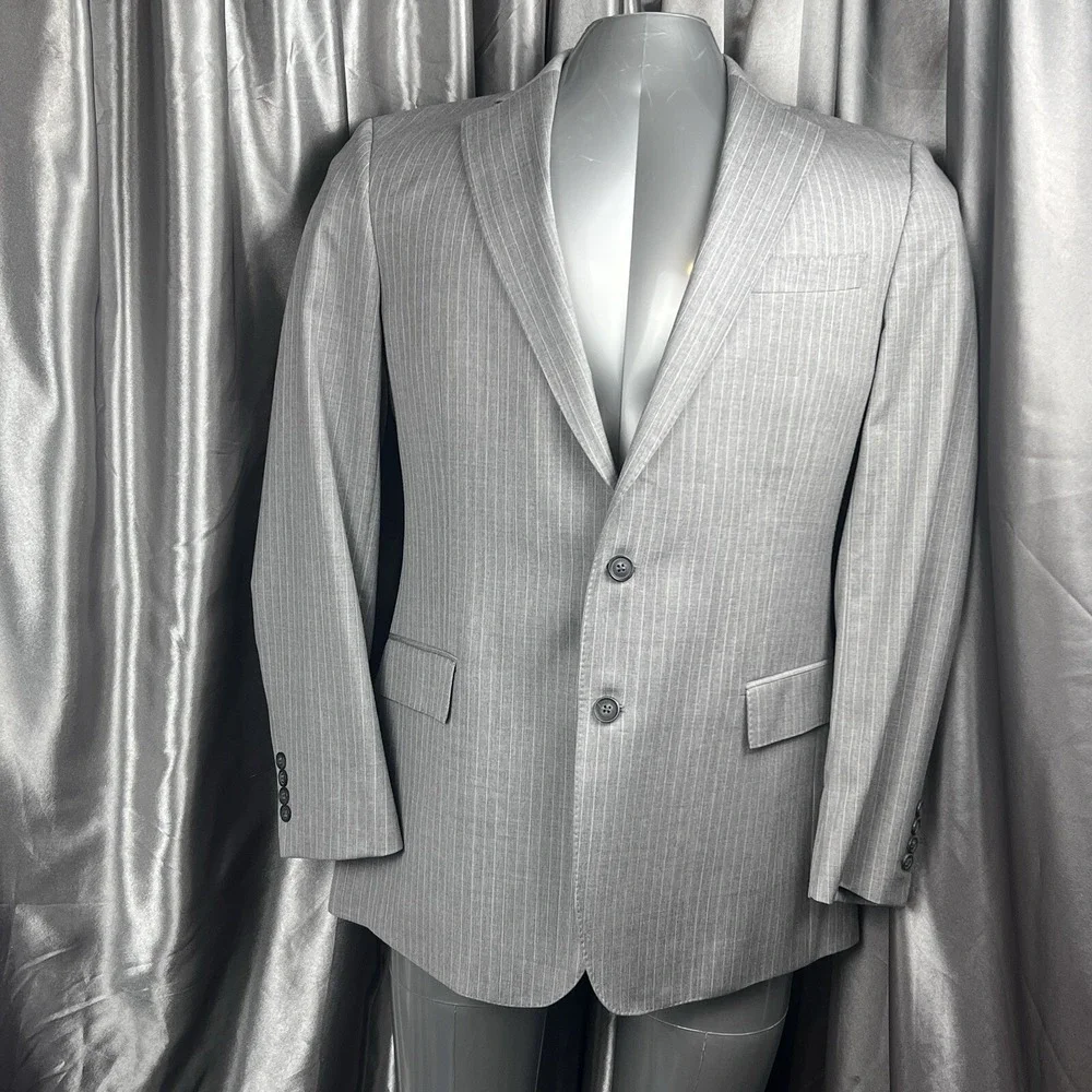 Brooks Brothers Regent Fit 41L Men's Coat Jacket Gray Stripe Tollegno 1900 Italy